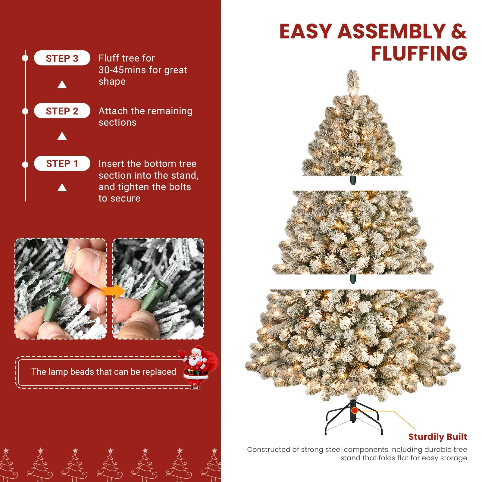 6ft Prelit 250 Warm White Lights Snow Flocked Artificial Holiday Christmas Tree