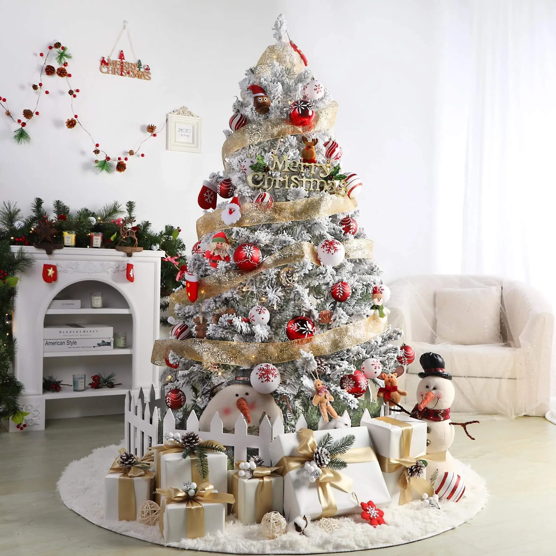 6ft Prelit 250 Warm White Lights Snow Flocked Artificial Holiday Christmas Tree