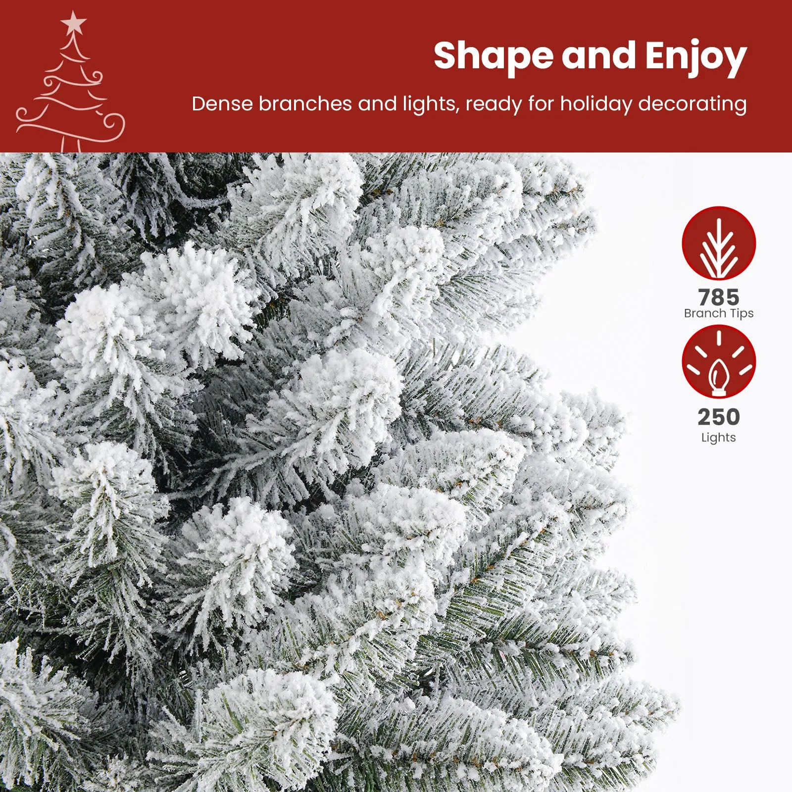6ft Prelit 250 Warm White Lights Snow Flocked Artificial Holiday Christmas Tree