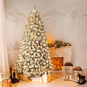 6ft Prelit 250 Warm White Lights Snow Flocked Artificial Holiday Christmas Tree