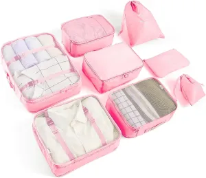 8 Set Packing Cubes for Suitcases Travel Luggage Packing Organizers,Travel Essentials Luggage Organizer Accessories for Shoe Bag Tioletry Bag Laundry Bag (Pink)