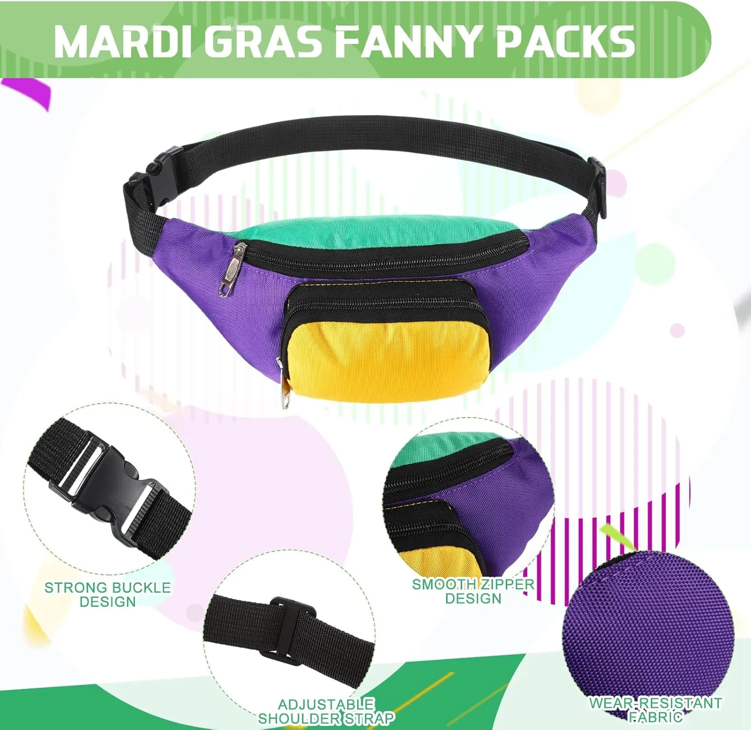 Abbylike 2 Pcs 2 Pack Fanny Packs 4th of July Patriotic White Blue Red Fanny Packs Adjustable Waist Bags Outfit Accessories for Women Men Independence Day USA American National Day Party (Mardi Style)