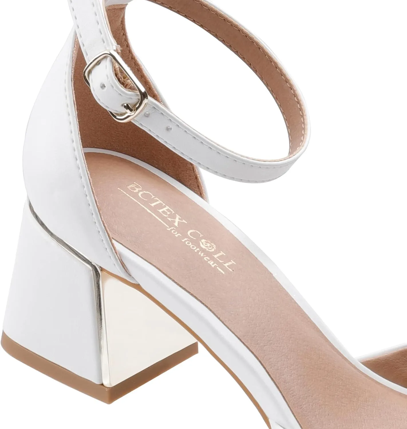 BCTEX COLL Womens Pointed Toe Pumps Shoes Ankle Strap Chunky Low Heels Metal Lined Sandals Designed for Women