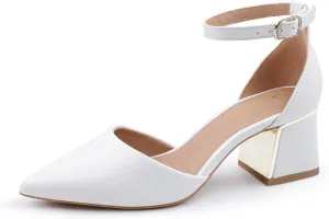 BCTEX COLL Womens Pointed Toe Pumps Shoes Ankle Strap Chunky Low Heels Metal Lined Sandals Designed for Women