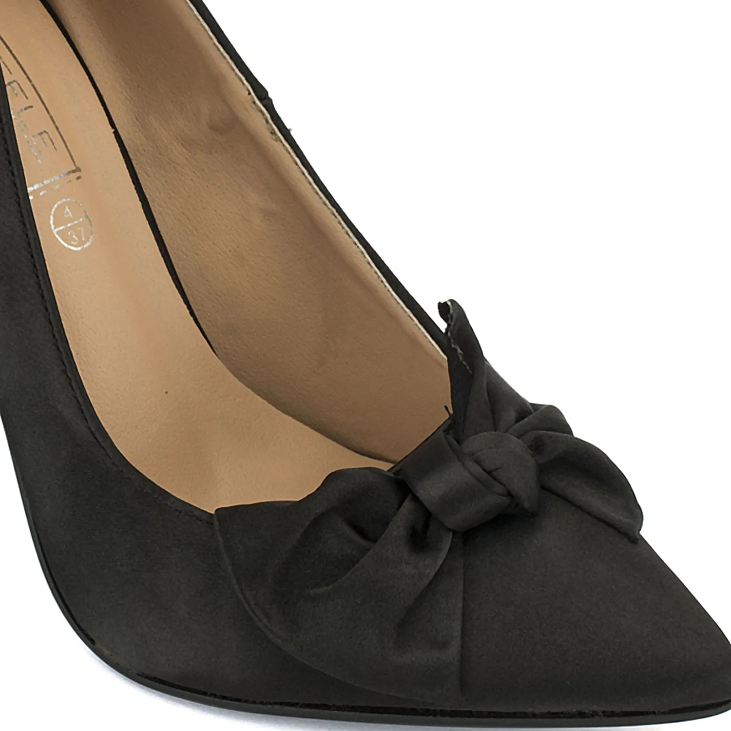 Black Satin Bow Pointy Toe High Heels
