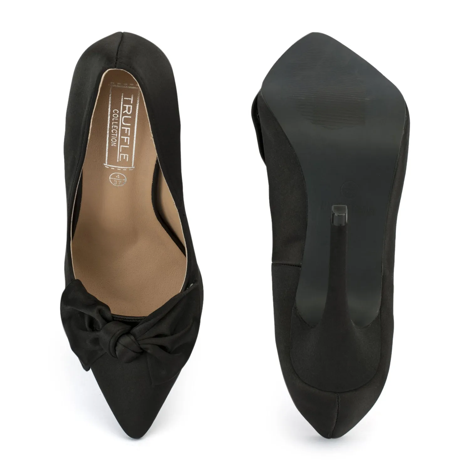 Black Satin Bow Pointy Toe High Heels