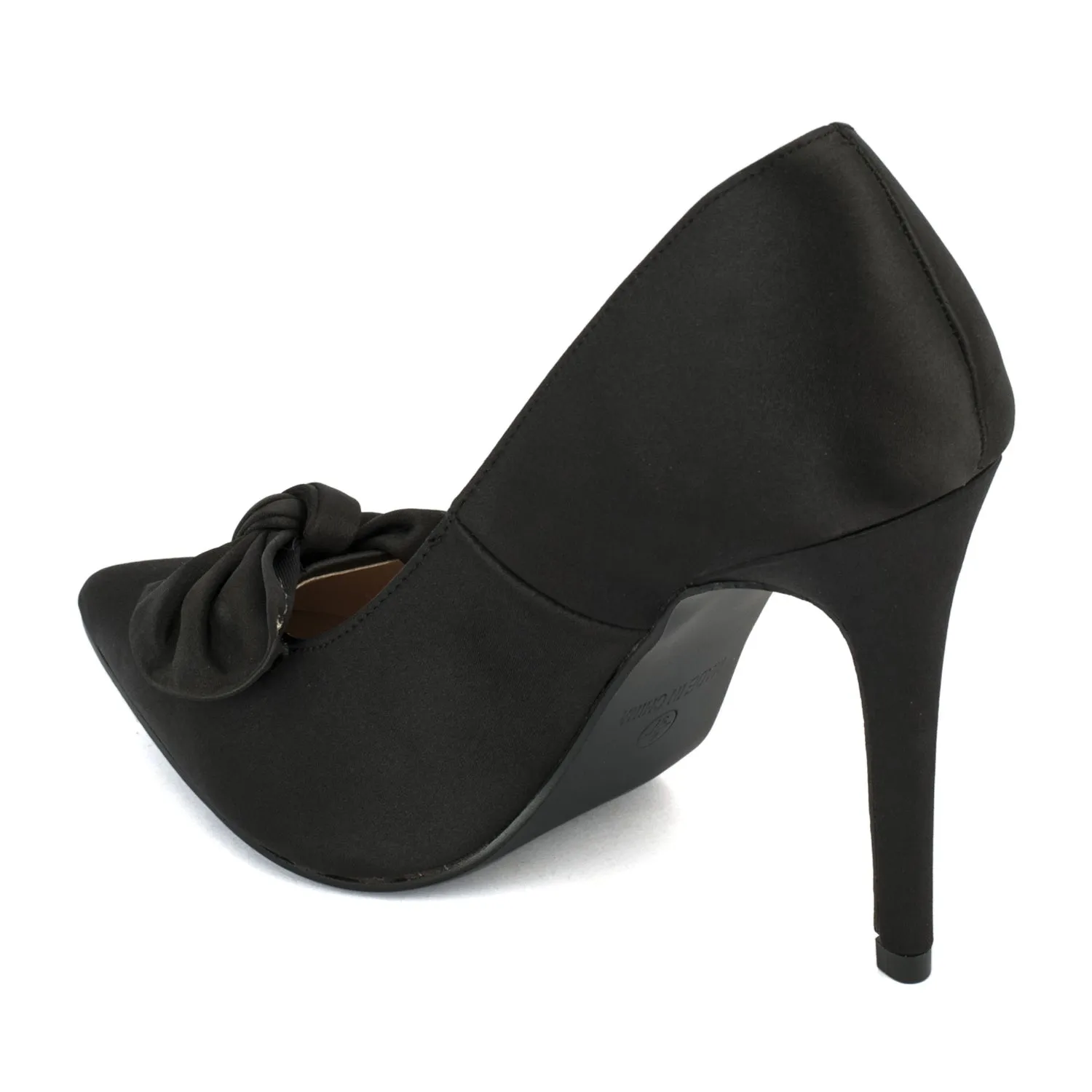 Black Satin Bow Pointy Toe High Heels