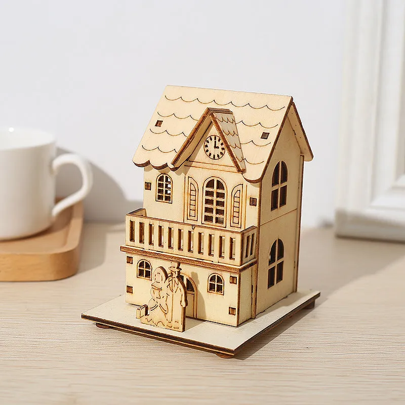 Bulk 3pcs Glow Cabin Set with Church Elk DIY Gifts for Xmas Tree Table Decor Wholesale