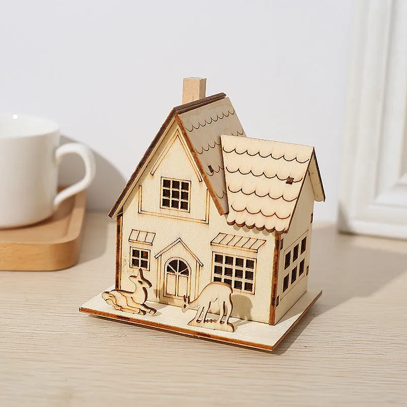 Bulk 3pcs Glow Cabin Set with Church Elk DIY Gifts for Xmas Tree Table Decor Wholesale