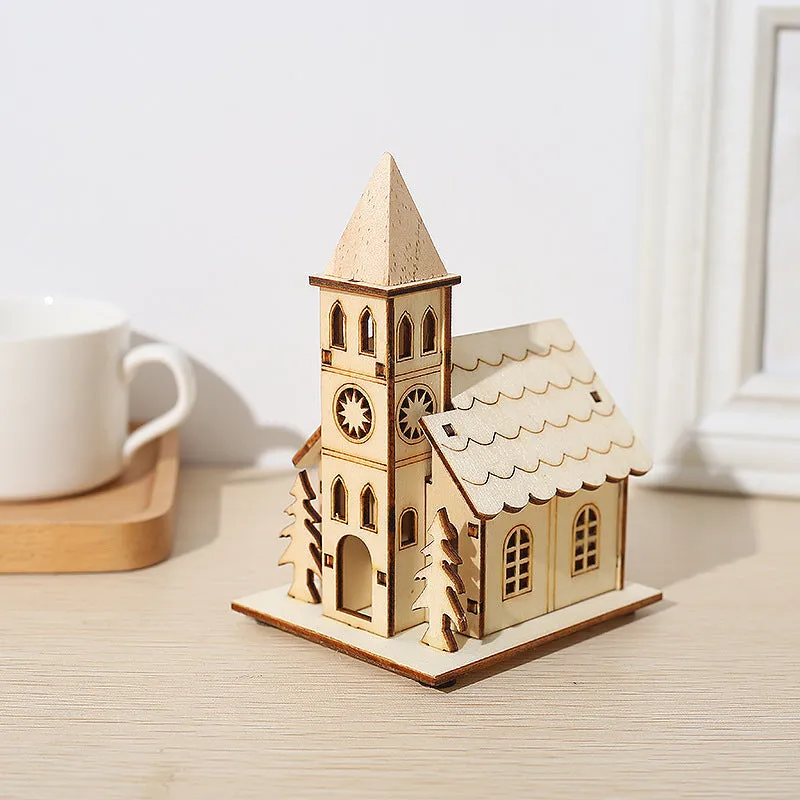 Bulk 3pcs Glow Cabin Set with Church Elk DIY Gifts for Xmas Tree Table Decor Wholesale