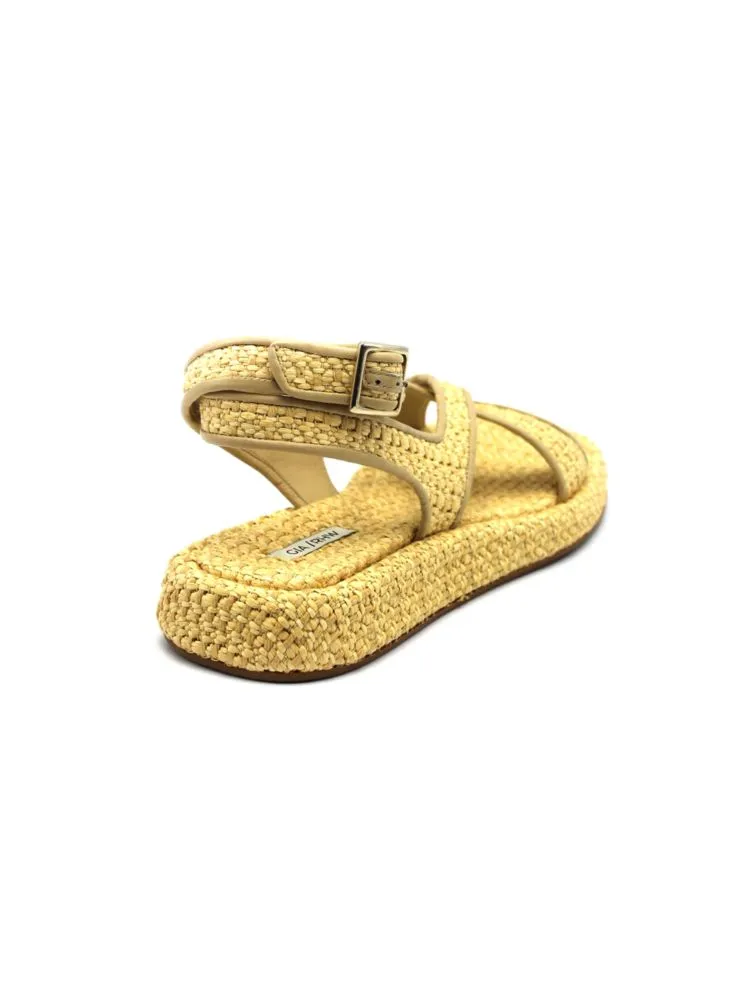 Gia Borghini Woven Raffia Flat Ankle Sandals, Yellow