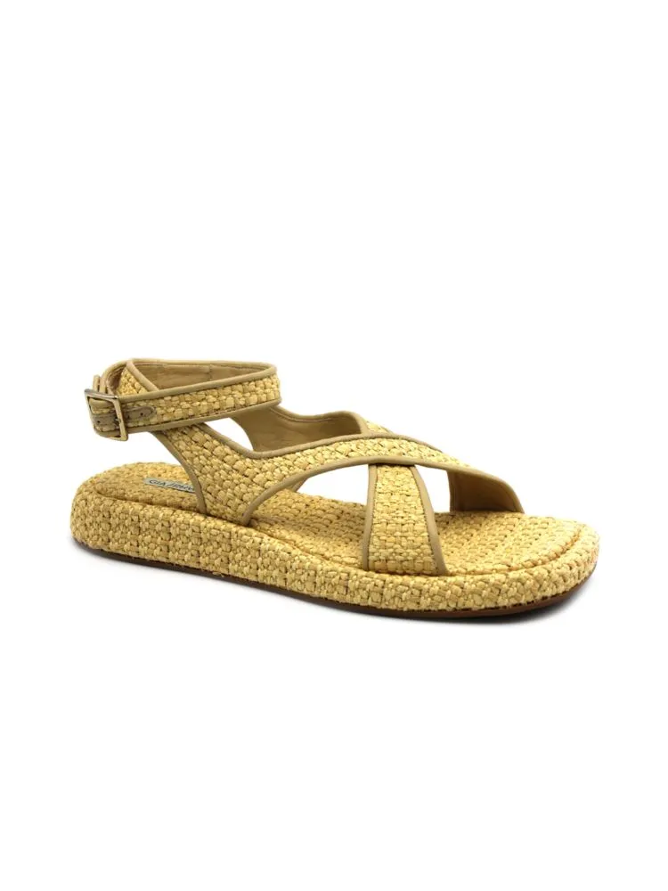 Gia Borghini Woven Raffia Flat Ankle Sandals, Yellow