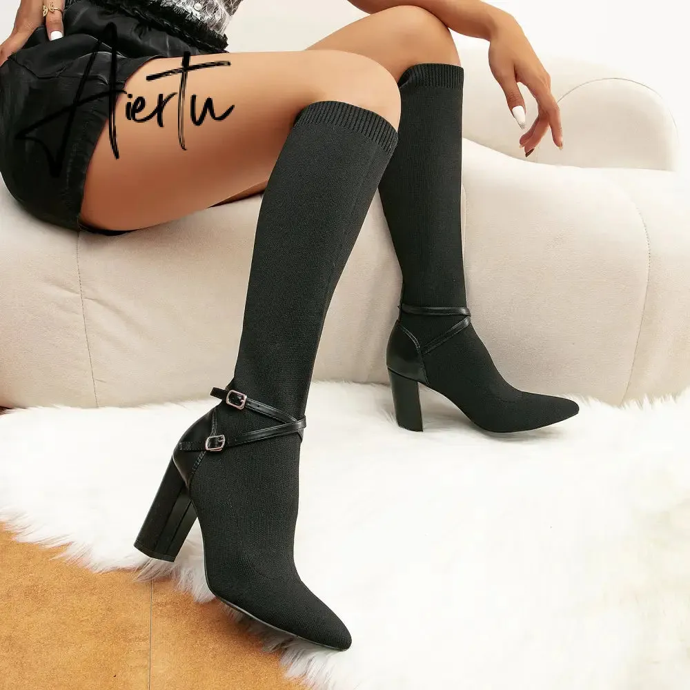 MOUSSE FIT Women Strap Decor Heeled High Boots