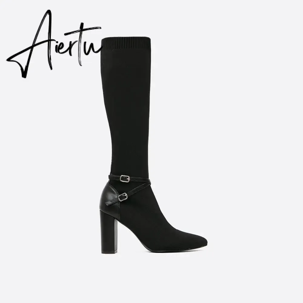 MOUSSE FIT Women Strap Decor Heeled High Boots