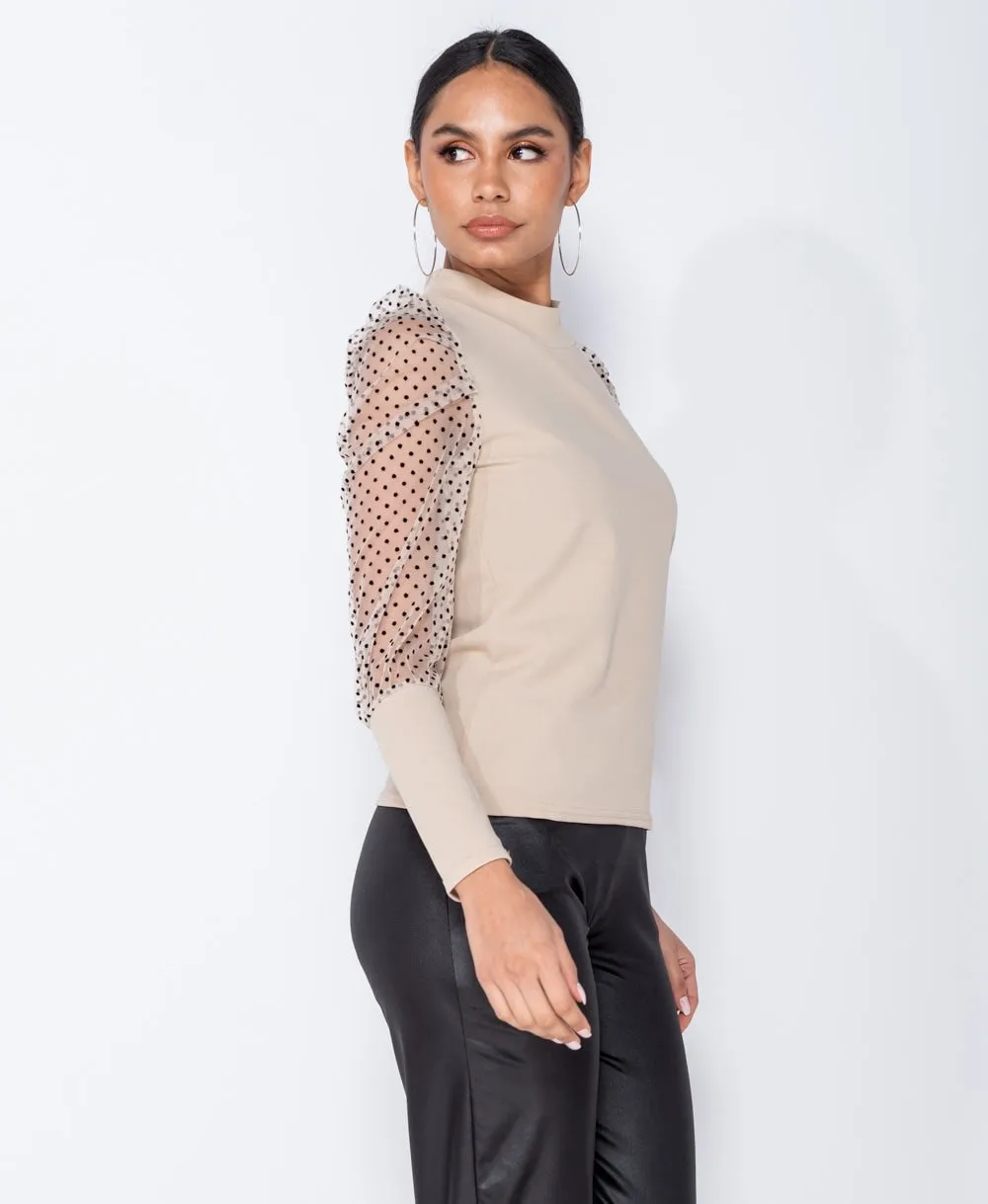 Polka Dot Mesh Sleeve Top