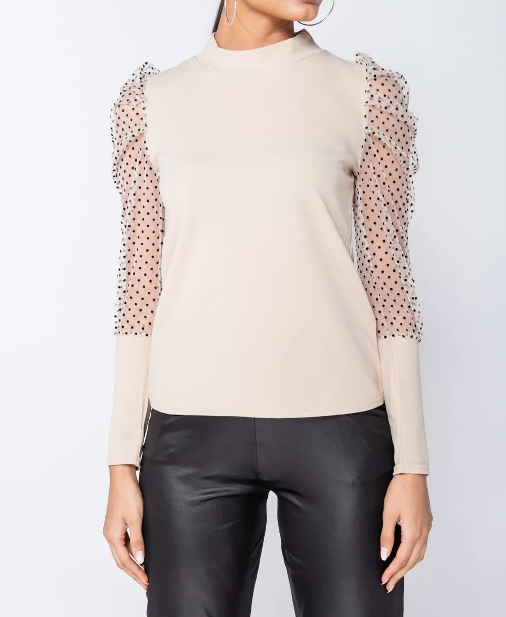 Polka Dot Mesh Sleeve Top