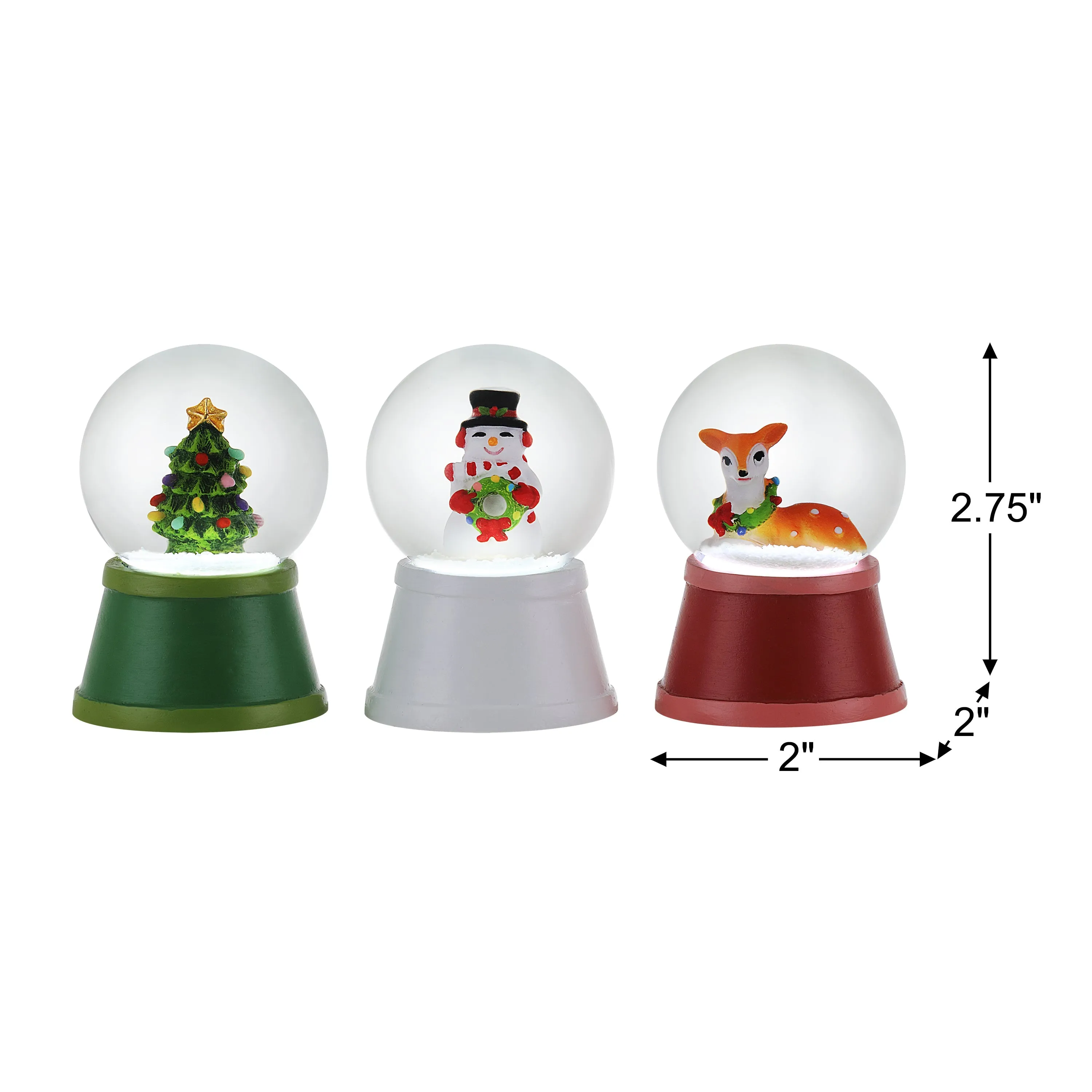 Set of 3 Mini Lit Snow Globes