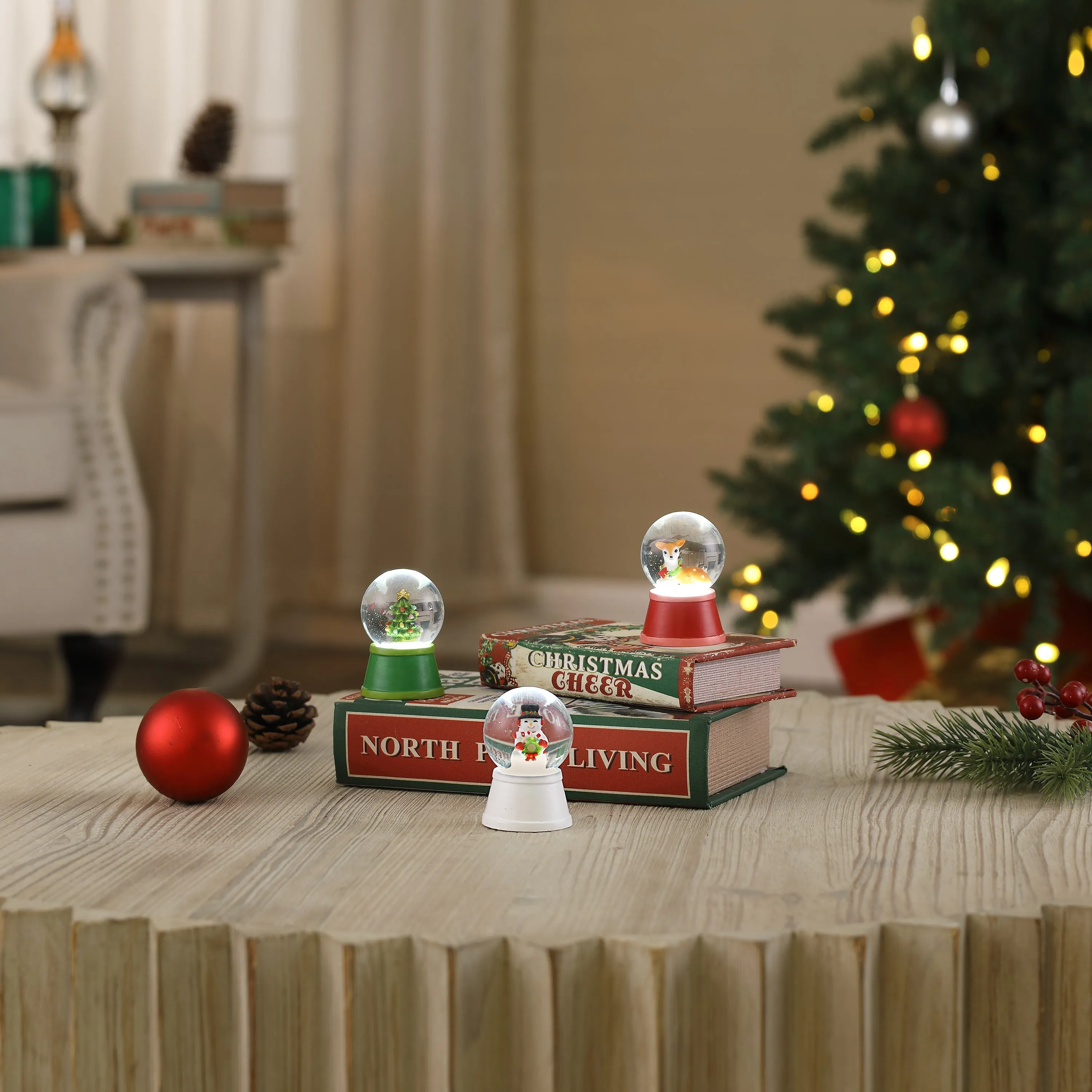 Set of 3 Mini Lit Snow Globes