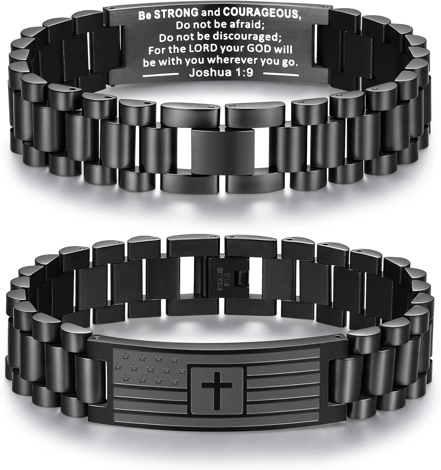 TONY & SANDY Christian Gifts for Men American Flag Cross Bracelet, Stainless Steel Bible Verse Jewelry Birthday Christmas Stocking Stuffers for Men Adults