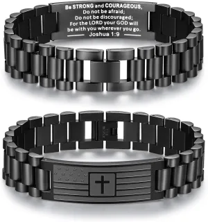 TONY & SANDY Christian Gifts for Men American Flag Cross Bracelet, Stainless Steel Bible Verse Jewelry Birthday Christmas Stocking Stuffers for Men Adults