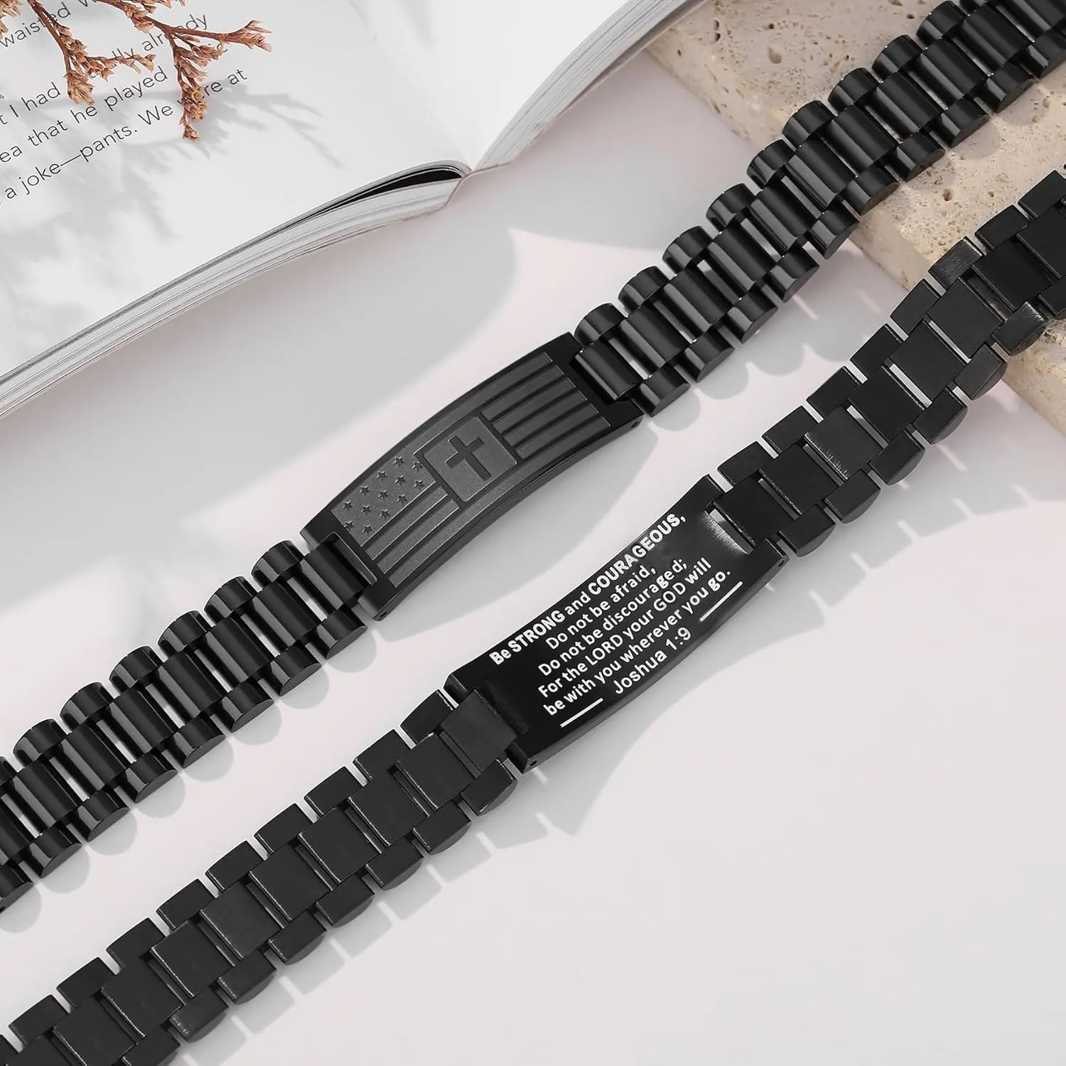 TONY & SANDY Christian Gifts for Men American Flag Cross Bracelet, Stainless Steel Bible Verse Jewelry Birthday Christmas Stocking Stuffers for Men Adults