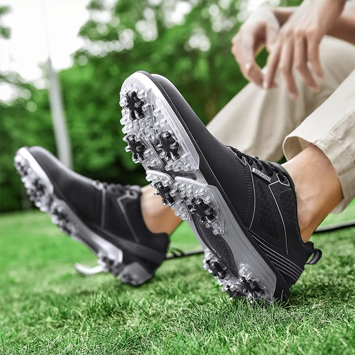 ULTIANT Men's Golf Shoes Fixed Nailless Sole Waterproof Lightweight No-Slip Walking Shoes Size7.5-13