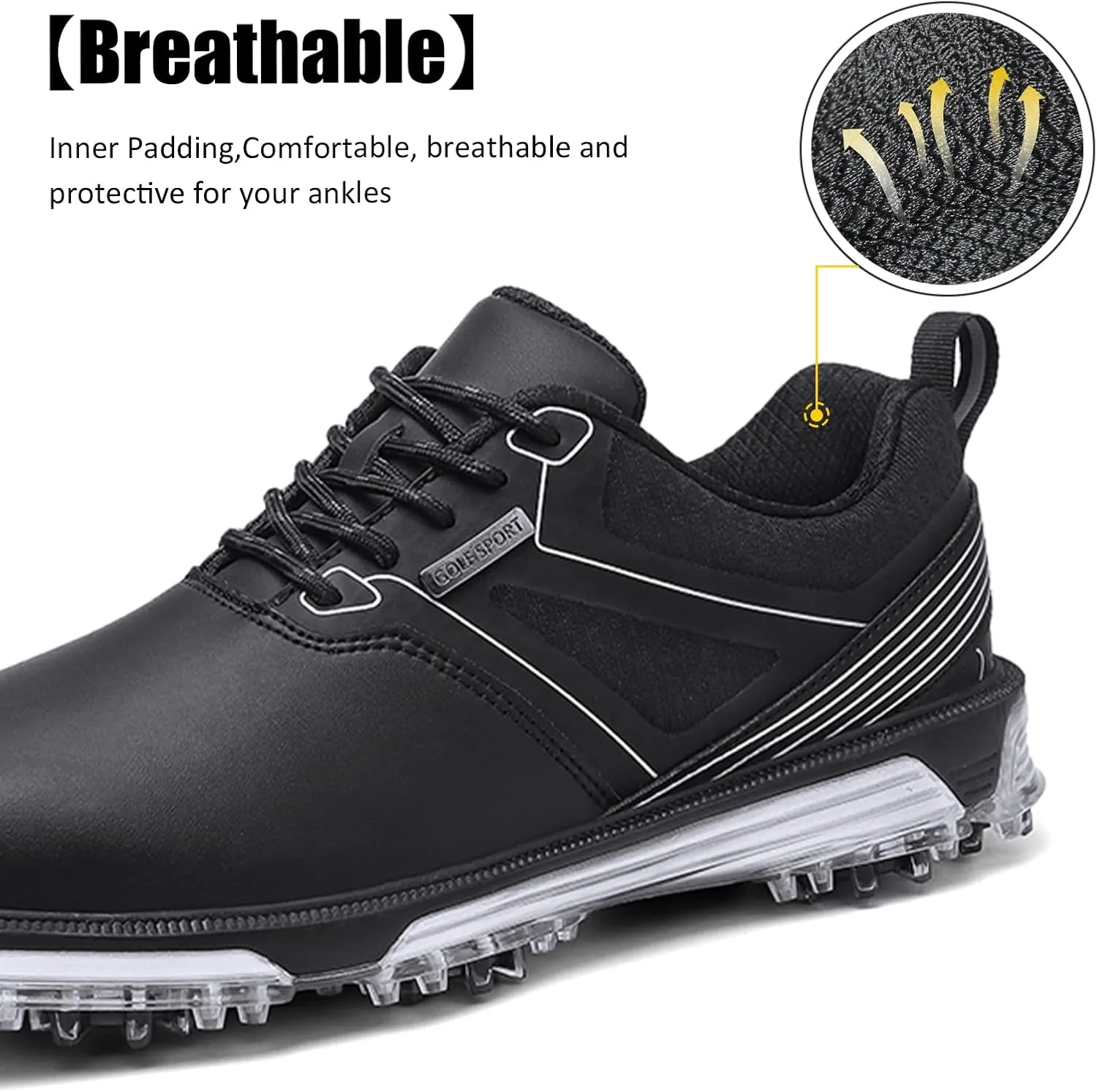 ULTIANT Men's Golf Shoes Fixed Nailless Sole Waterproof Lightweight No-Slip Walking Shoes Size7.5-13