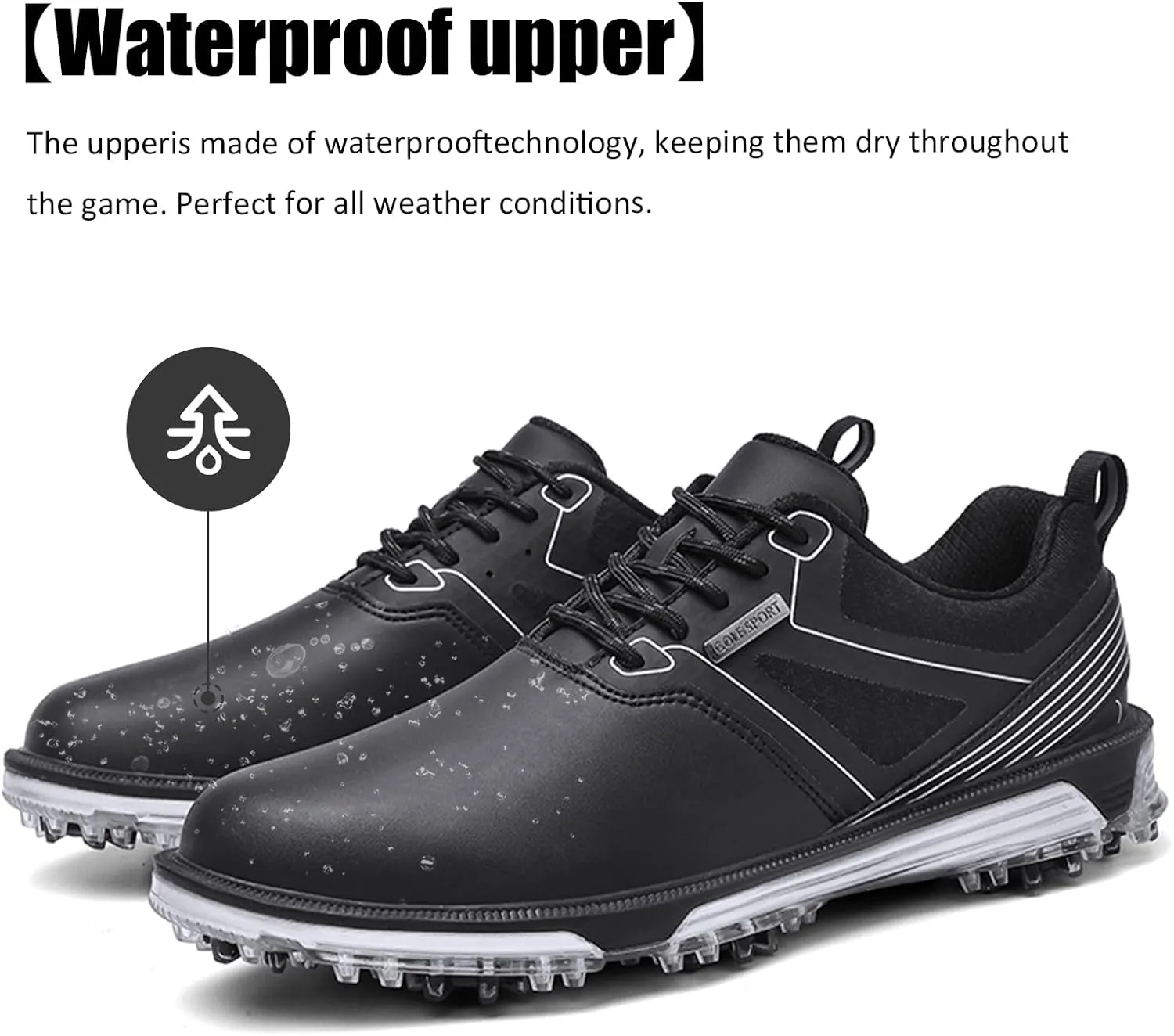 ULTIANT Men's Golf Shoes Fixed Nailless Sole Waterproof Lightweight No-Slip Walking Shoes Size7.5-13
