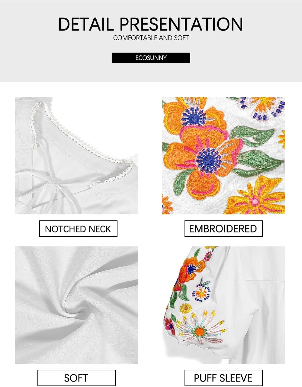 Women's Casual Floral Embroidered V Neck Boho Puff Short Sleeve Shirts Loose Tunic Summer Blouses Tops Fashion Clothes 2025