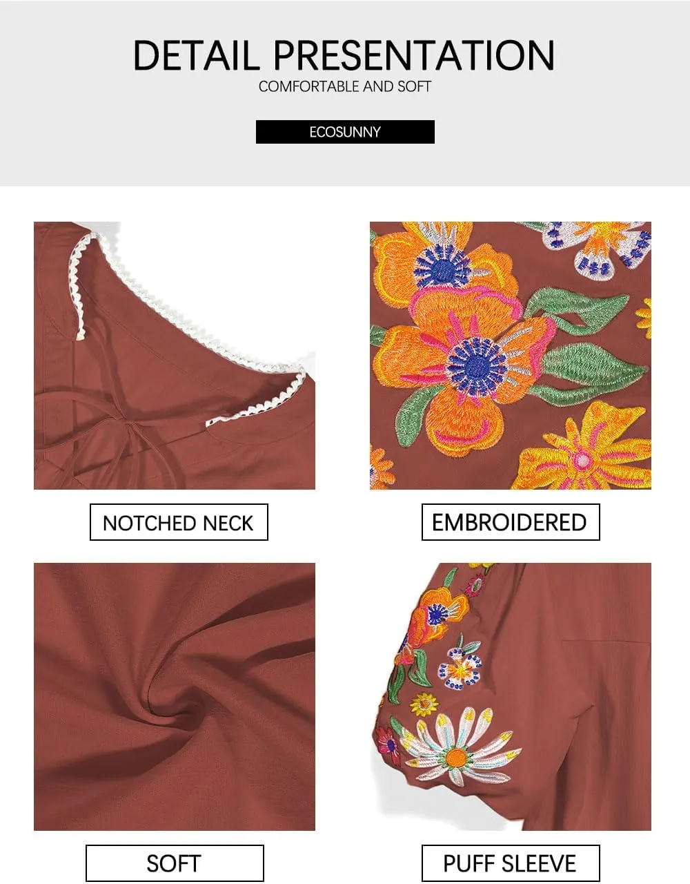 Women's Casual Floral Embroidered V Neck Boho Puff Short Sleeve Shirts Loose Tunic Summer Blouses Tops Fashion Clothes 2025
